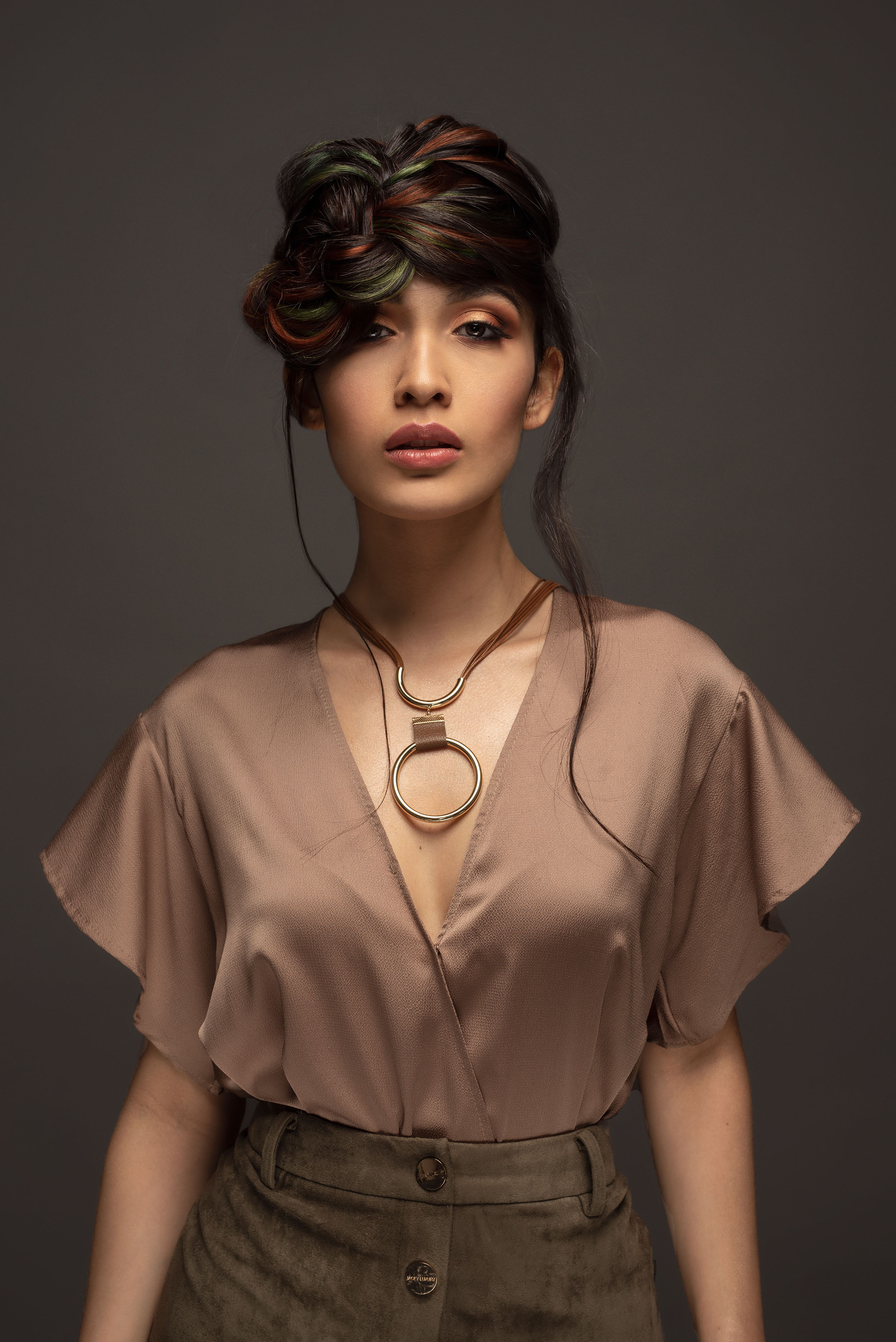 Hair photography - model with elegant hairstyling and sophisticated portrait composition